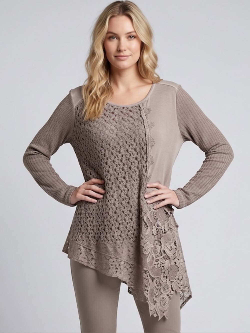 Cleo Floral Lace Tunic Brown